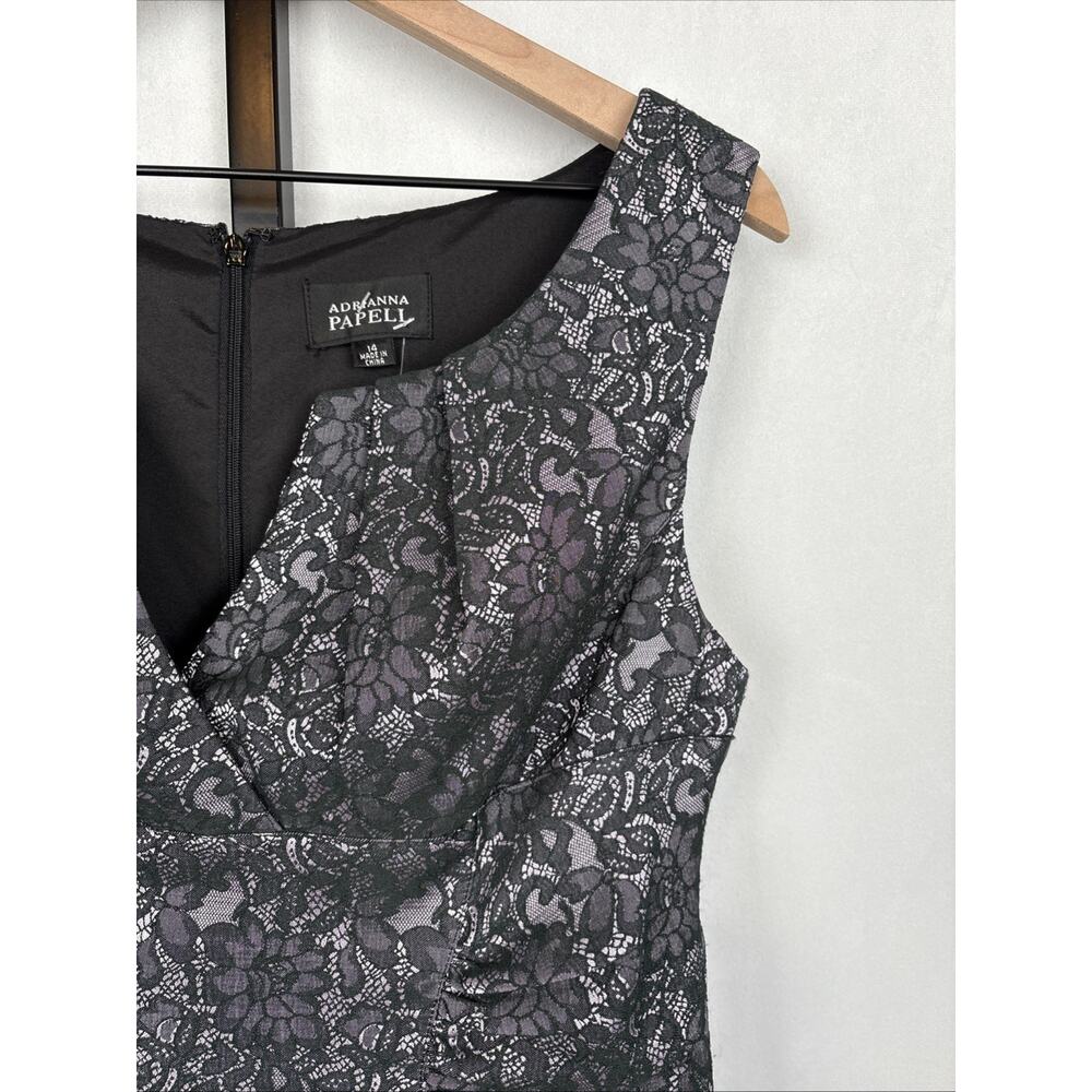 Adrianna Papell Black Lace Sheath Dress Women's 14 Purple Sleeveless Whimsy NEW - Picture 3 of 13